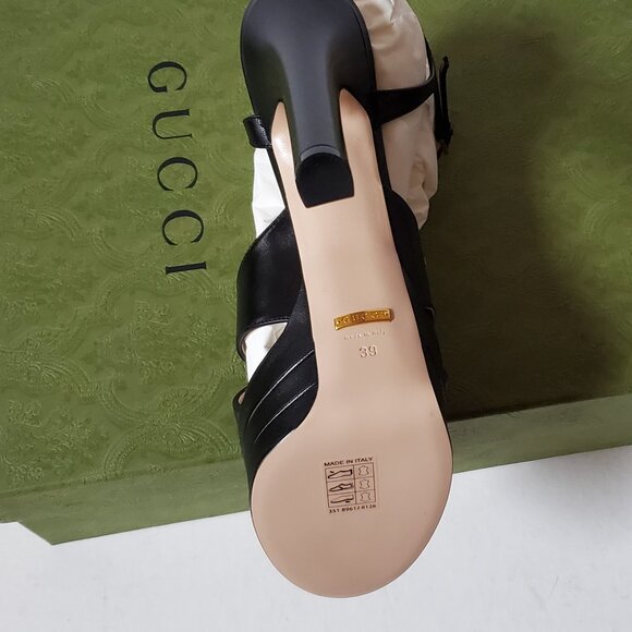 NIB Gucci Platform GG logo black leather Pumps sandals - IT 39/ US 9 - Picture 10 of 11